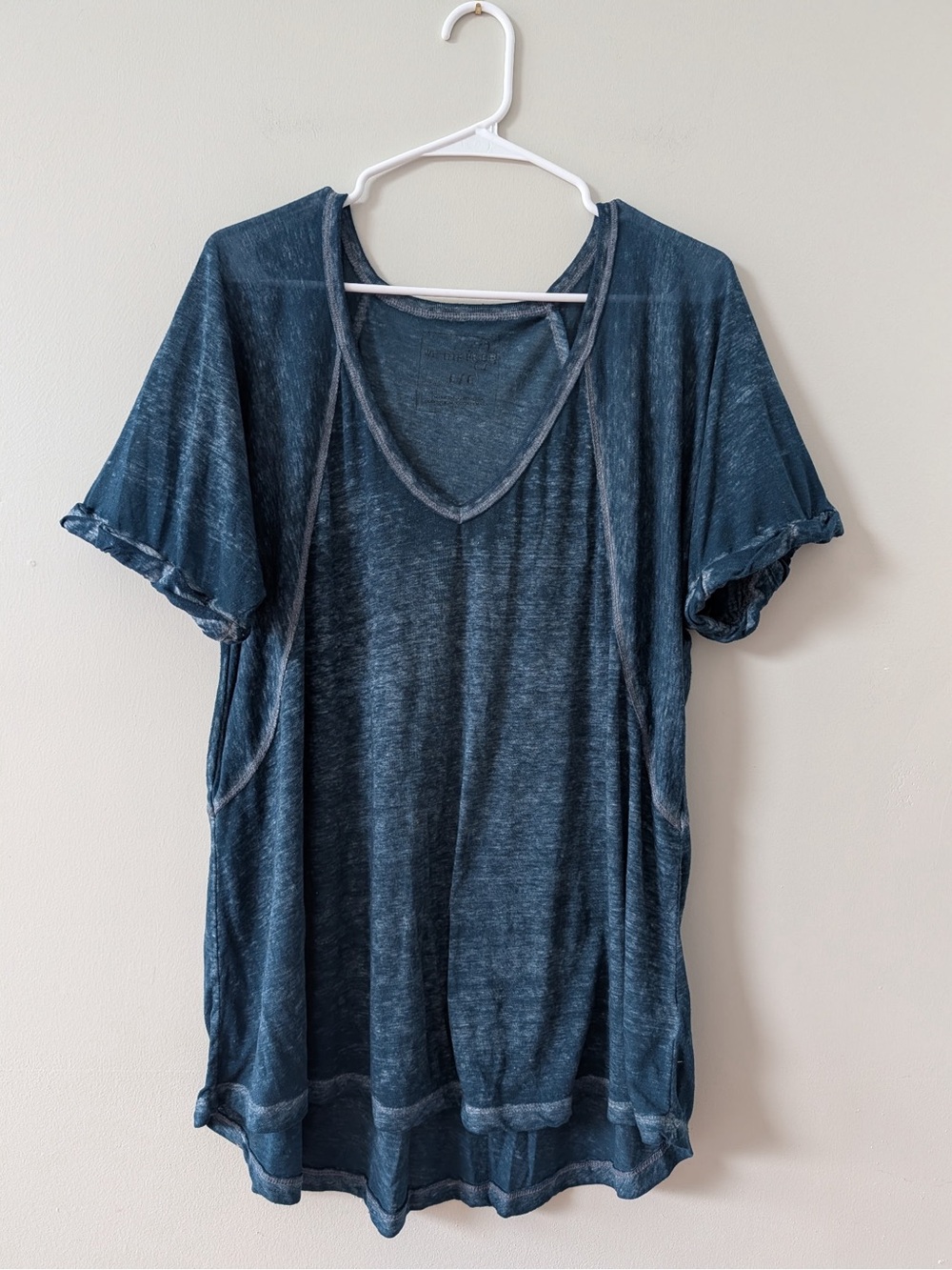 We The Free Washed Indigo Short Sleeve V-Neck Tee